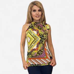 Scarf Print Yellow Baroque Halter Neck Top